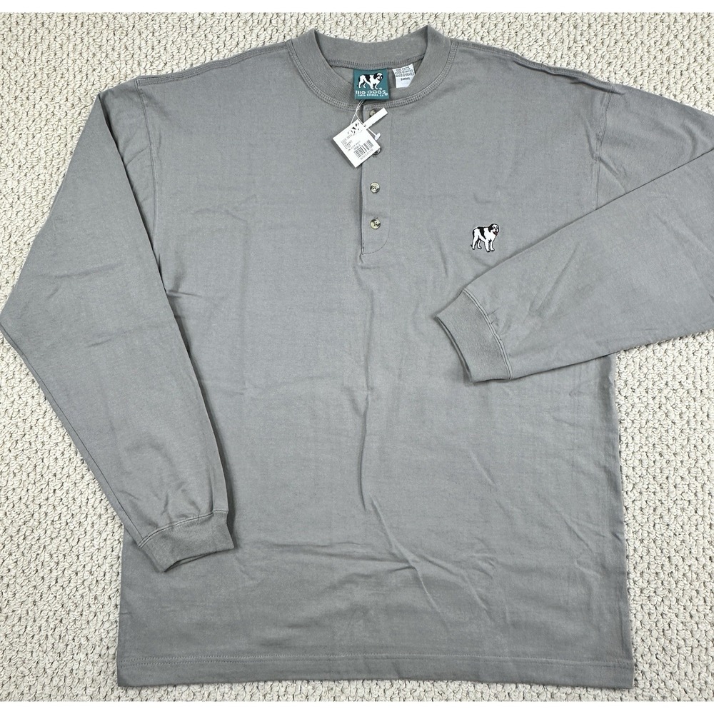 Vtg Big Dog Henley Shirt Mens S Cement Gray Long Sleeve Relaxed Fit Logo NEW